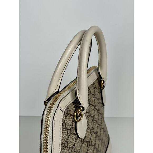 Gucci Horsebit 1955 Top Handle Bag in GG Canvas with White Leather Trim D-9 - Picture 5 of 16